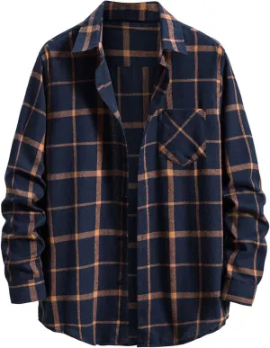Plaid Flannel Shirt Jacket Men Turn Down Collar Shirt Lightweight Shirt Jacket Fashion Long Sleeve Shirts Button Down Shirt