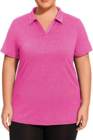 Plus Size Polo Shirts for Women Short Sleeve Golf Shirts V Neck Loose Fit Tennis Shirts Quick-Drying Workout Tops