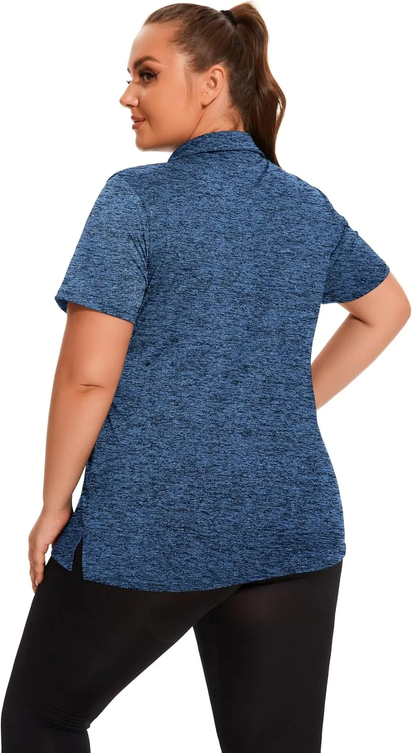 Plus Size Polo Shirts for Women Short Sleeve Golf Shirts V Neck Loose Fit Tennis Shirts Quick-Drying Workout Tops