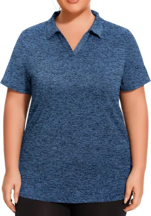 Plus Size Polo Shirts for Women Short Sleeve Golf Shirts V Neck Loose Fit Tennis Shirts Quick-Drying Workout Tops