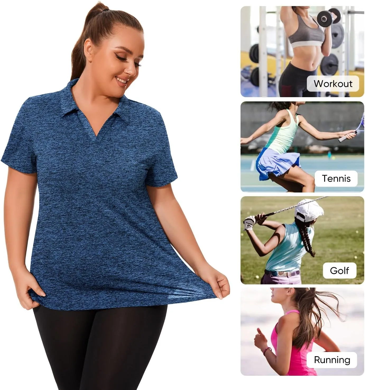 Plus Size Polo Shirts for Women Short Sleeve Golf Shirts V Neck Loose Fit Tennis Shirts Quick-Drying Workout Tops