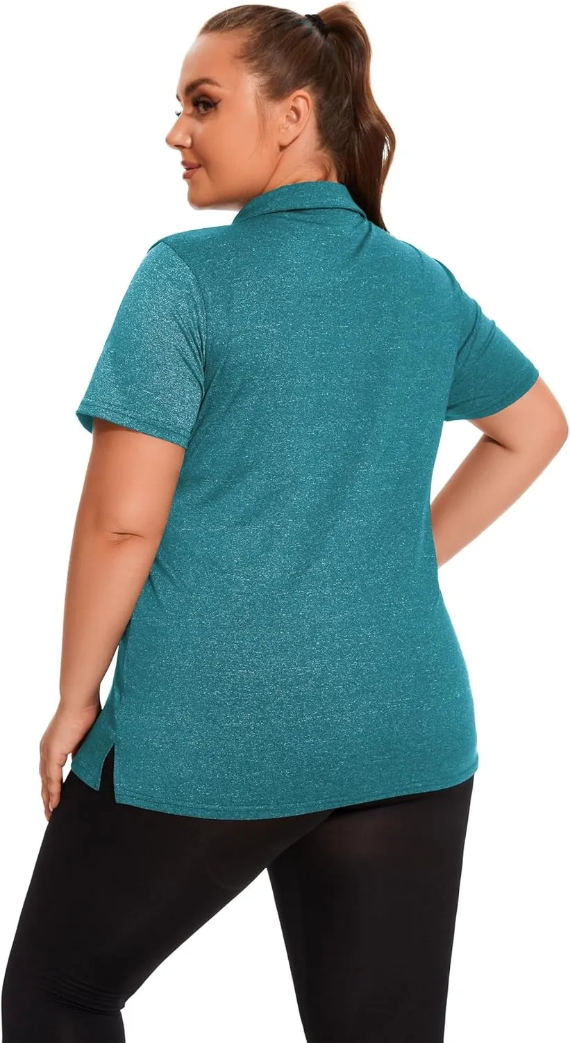Plus Size Polo Shirts for Women Short Sleeve Golf Shirts V Neck Loose Fit Tennis Shirts Quick-Drying Workout Tops