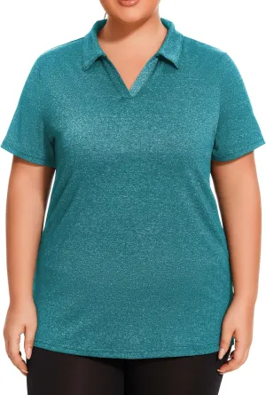 Plus Size Polo Shirts for Women Short Sleeve Golf Shirts V Neck Loose Fit Tennis Shirts Quick-Drying Workout Tops