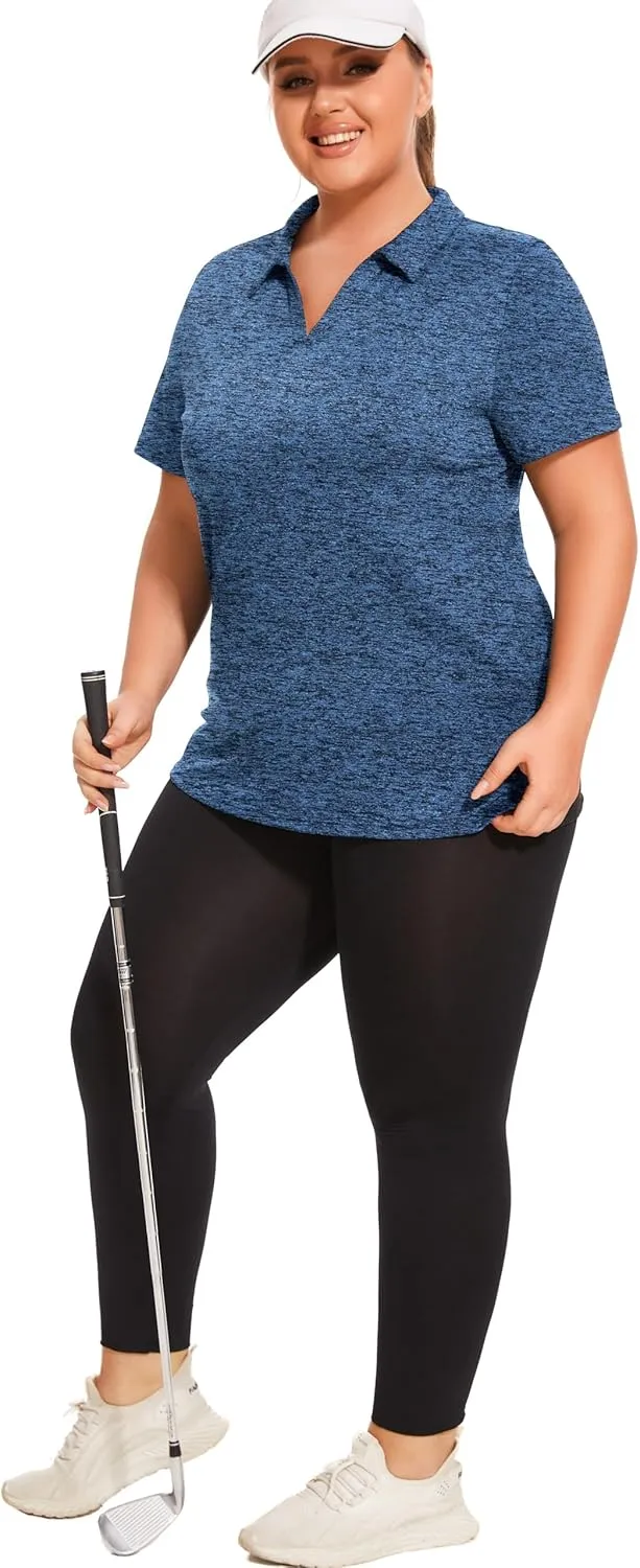 Plus Size Polo Shirts for Women Short Sleeve Golf Shirts V Neck Loose Fit Tennis Shirts Quick-Drying Workout Tops