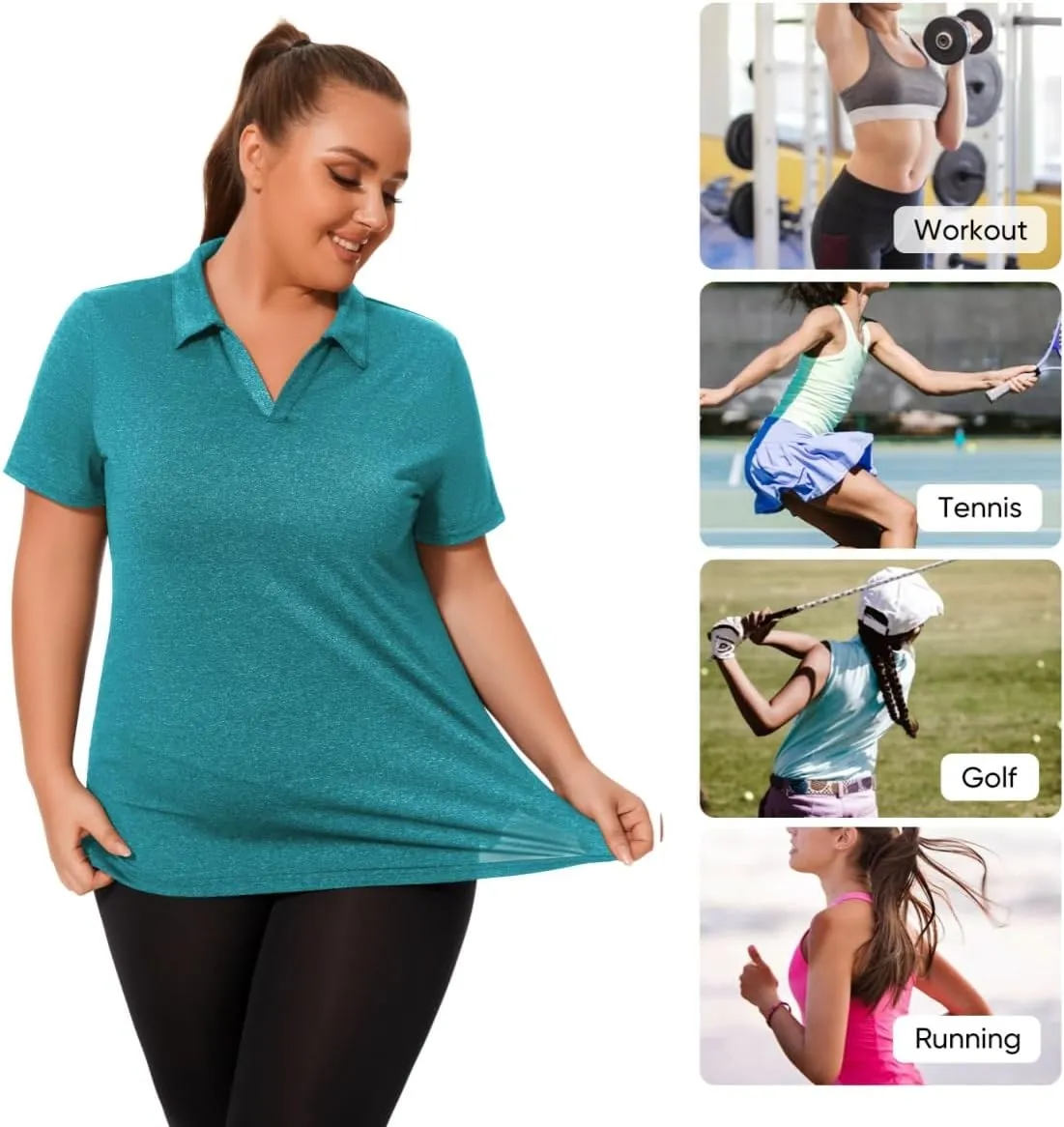 Plus Size Polo Shirts for Women Short Sleeve Golf Shirts V Neck Loose Fit Tennis Shirts Quick-Drying Workout Tops