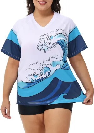 Plus Size Rash Guard for Women Sun Protection Swim Shirts Short Sleeve Loose Fit UPF 50  Quick Dry Swimming Tops