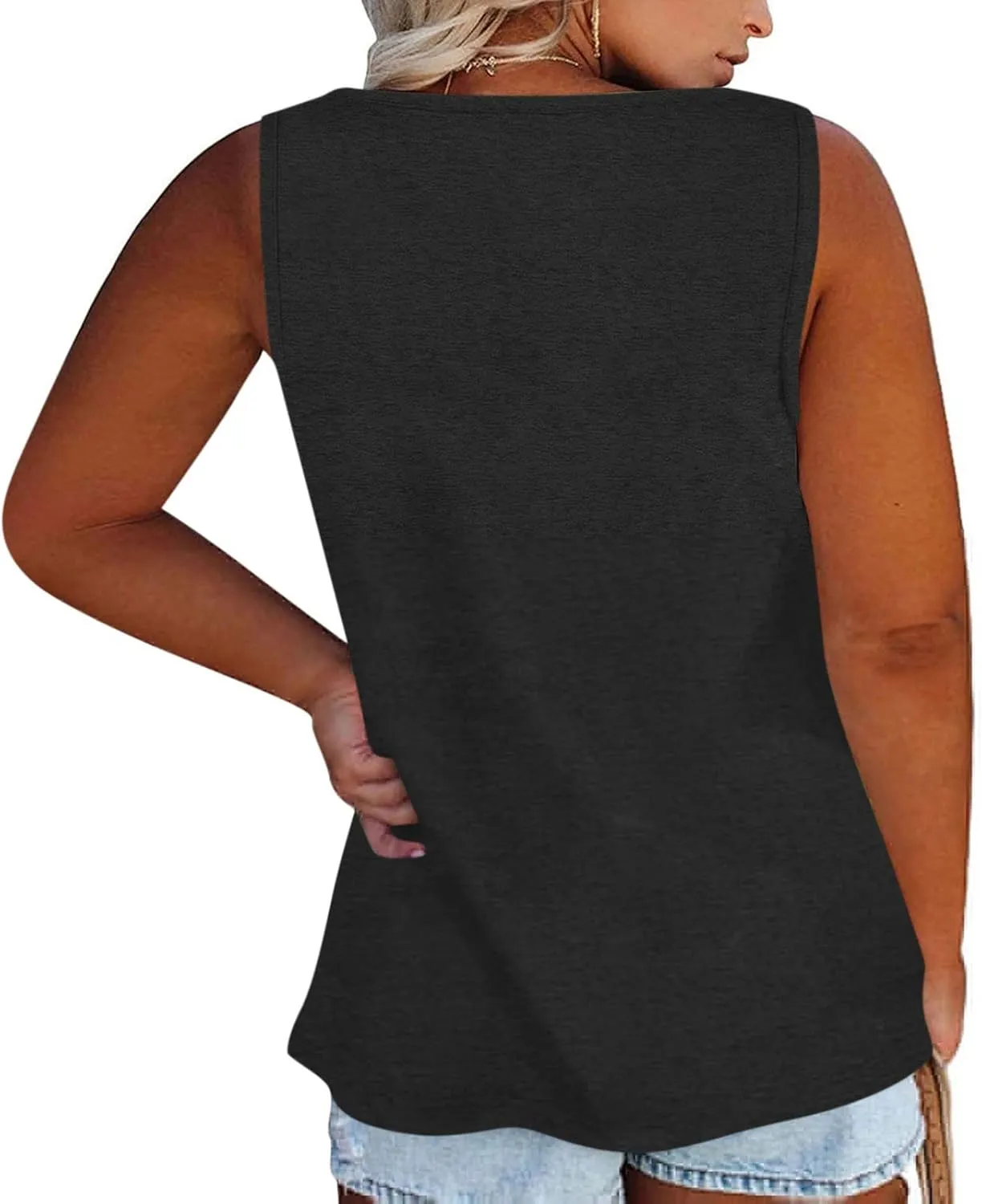 Plus Size Tank Tops for Women Summer Sleeveless O Neck Henley T-Shirts Tops Casual Button Down Tunics Shirts