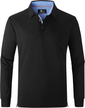 Polo Shirts for Men Long Sleeve Moisture Wicking Golf Polos Casual Travel Performance Collar Shirts