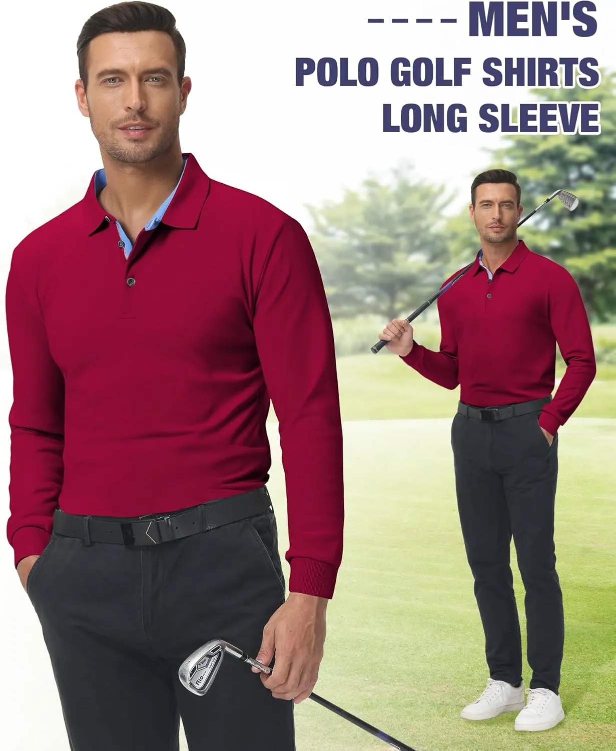 Polo Shirts for Men Long Sleeve Moisture Wicking Golf Polos Casual Travel Performance Collar Shirts