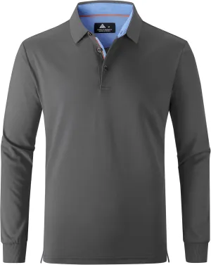 Polo Shirts for Men Long Sleeve Moisture Wicking Golf Polos Casual Travel Performance Collar Shirts