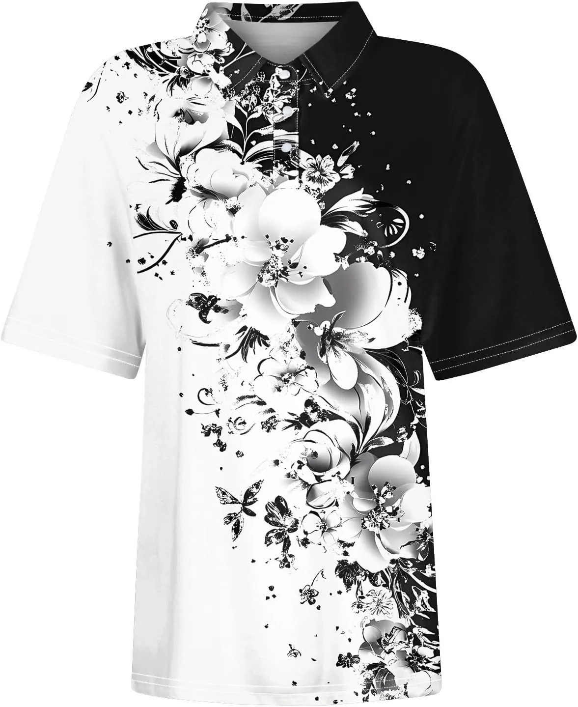 Polo Shirts for Women Short Sleeve Summer Fashion Tops Trendy Floral Print Plus Size Button-Down Tshirts
