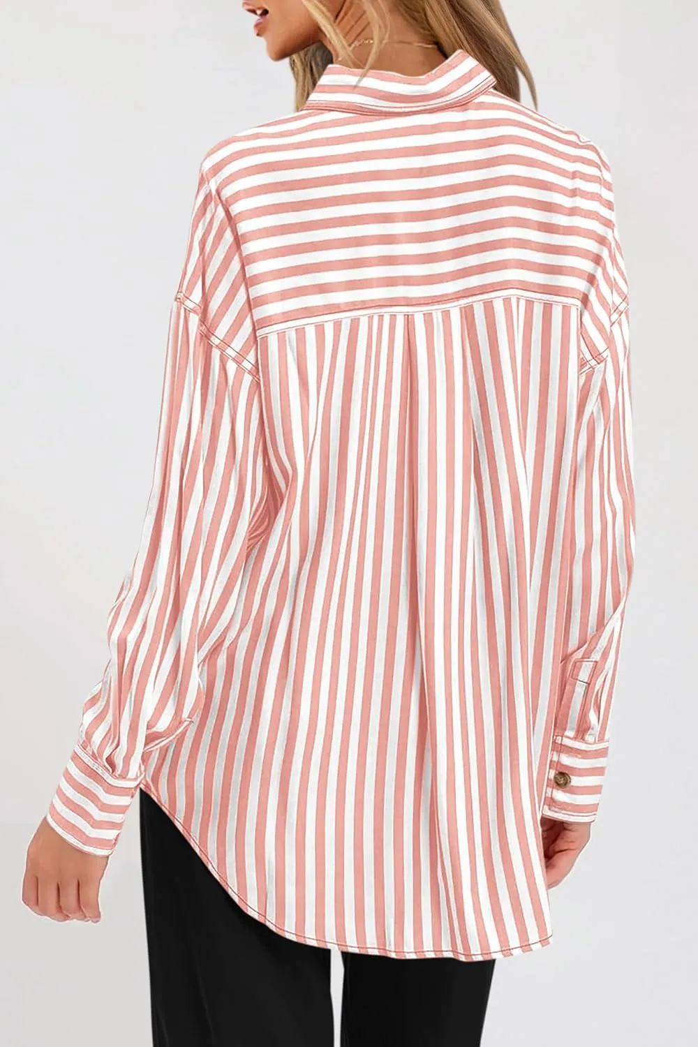 PRETTYGARDEN Womens Striped Button Down Shirt Spring 2025 Oversized Collared Long Sleeve Office Work Blouses Tops