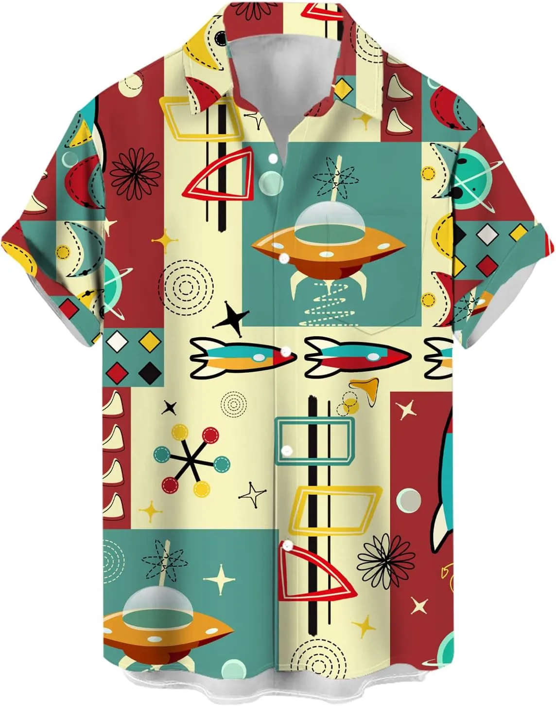 QIVICIMA Men's Retro Bowling Shirts 50s Rockabilly Style Button Down Shirts Vintage Style Camp Shirt
