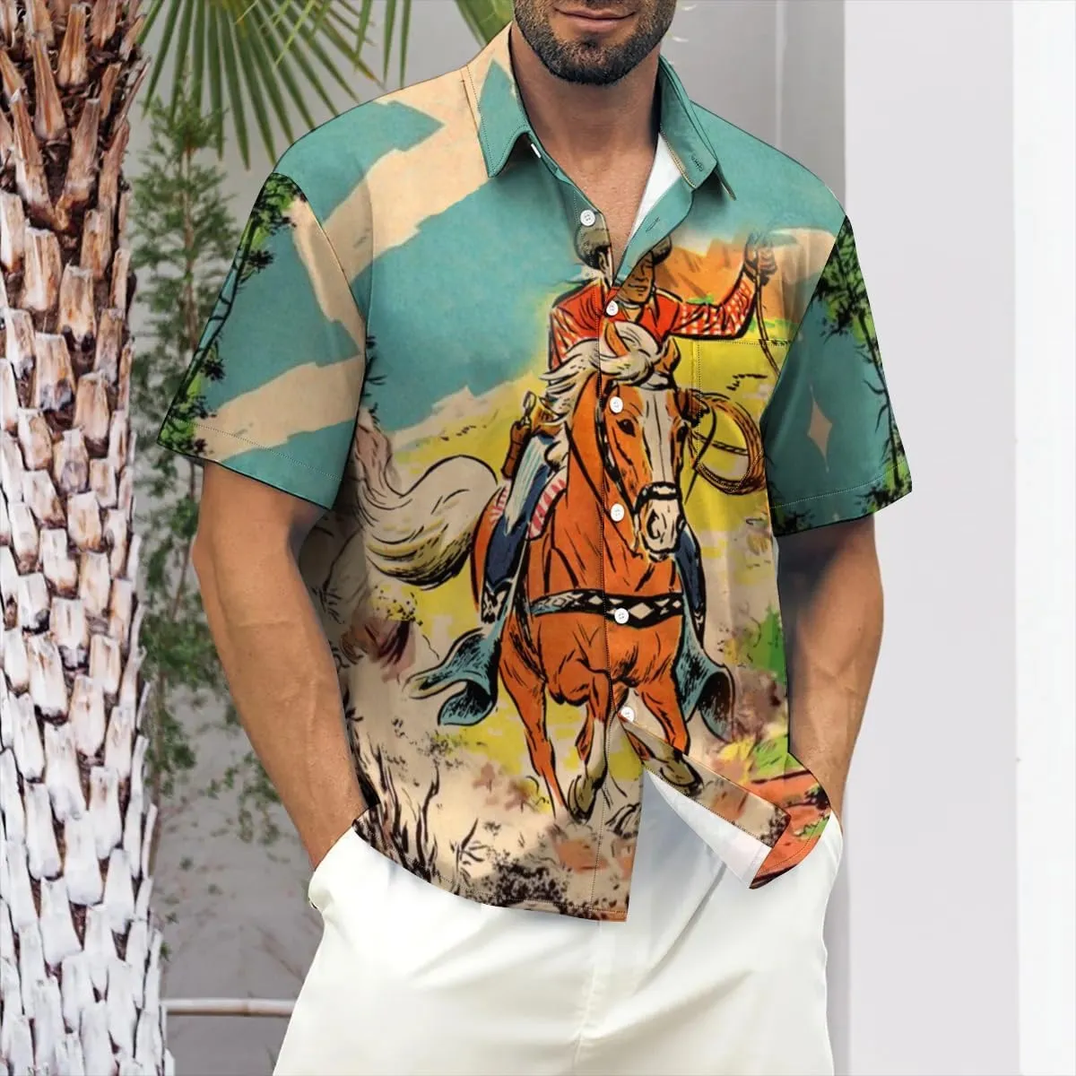 QIVICIMA Men's Retro Bowling Shirts 50s Rockabilly Style Button Down Shirts Vintage Style Camp Shirt