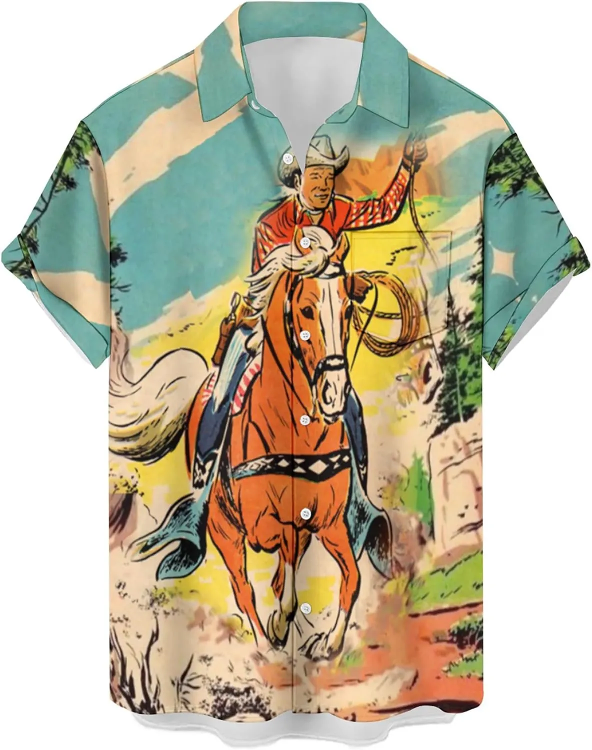 QIVICIMA Men's Retro Bowling Shirts 50s Rockabilly Style Button Down Shirts Vintage Style Camp Shirt
