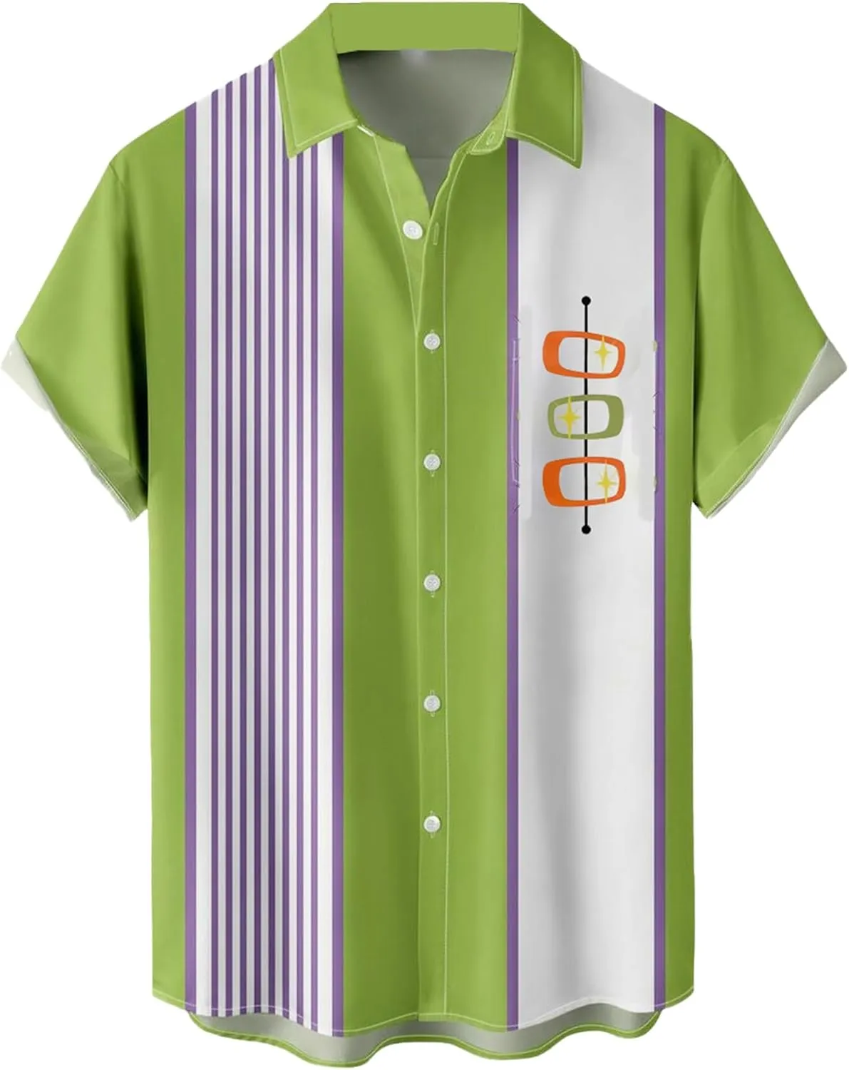 QIVICIMA Men's Retro Bowling Shirts 50s Rockabilly Style Button Down Shirts Vintage Style Camp Shirt