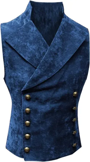 QWENTMTNTY Mens Faux Leather Suede Suit Vest Slim Double Breasted Gothic Victorian Waistcoat Lapel Collar Down Vest Jackets