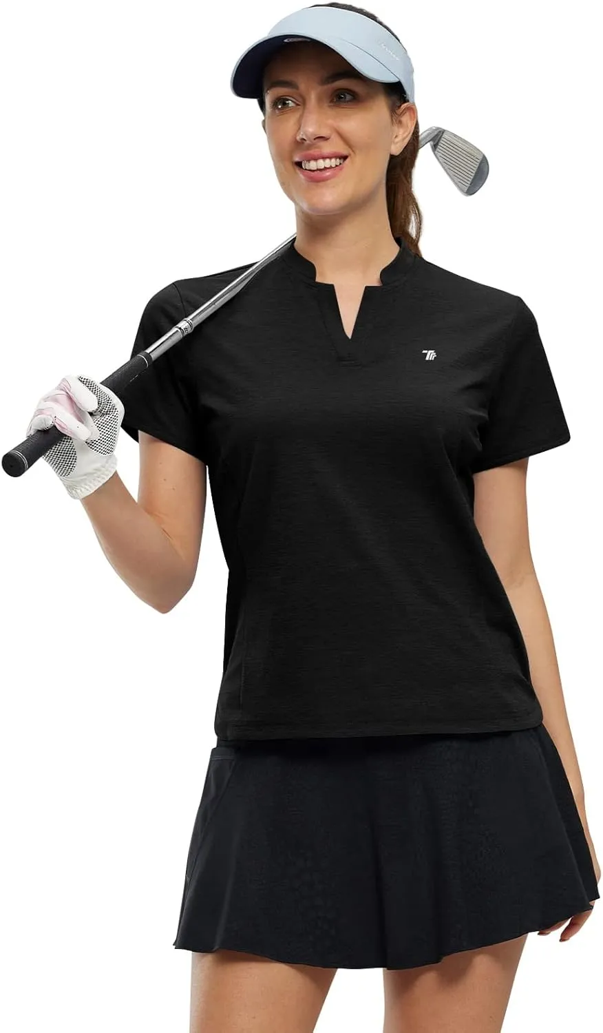 Rdruko Women's Golf Shirts Short Sleeve Dry Fit V Neck Tennis Tops Moisture Wicking Athletic Workout Polo Shirts UPF 50 
