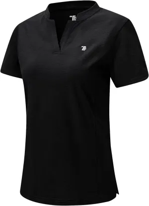 Rdruko Women's Golf Shirts Short Sleeve Dry Fit V Neck Tennis Tops Moisture Wicking Athletic Workout Polo Shirts UPF 50 