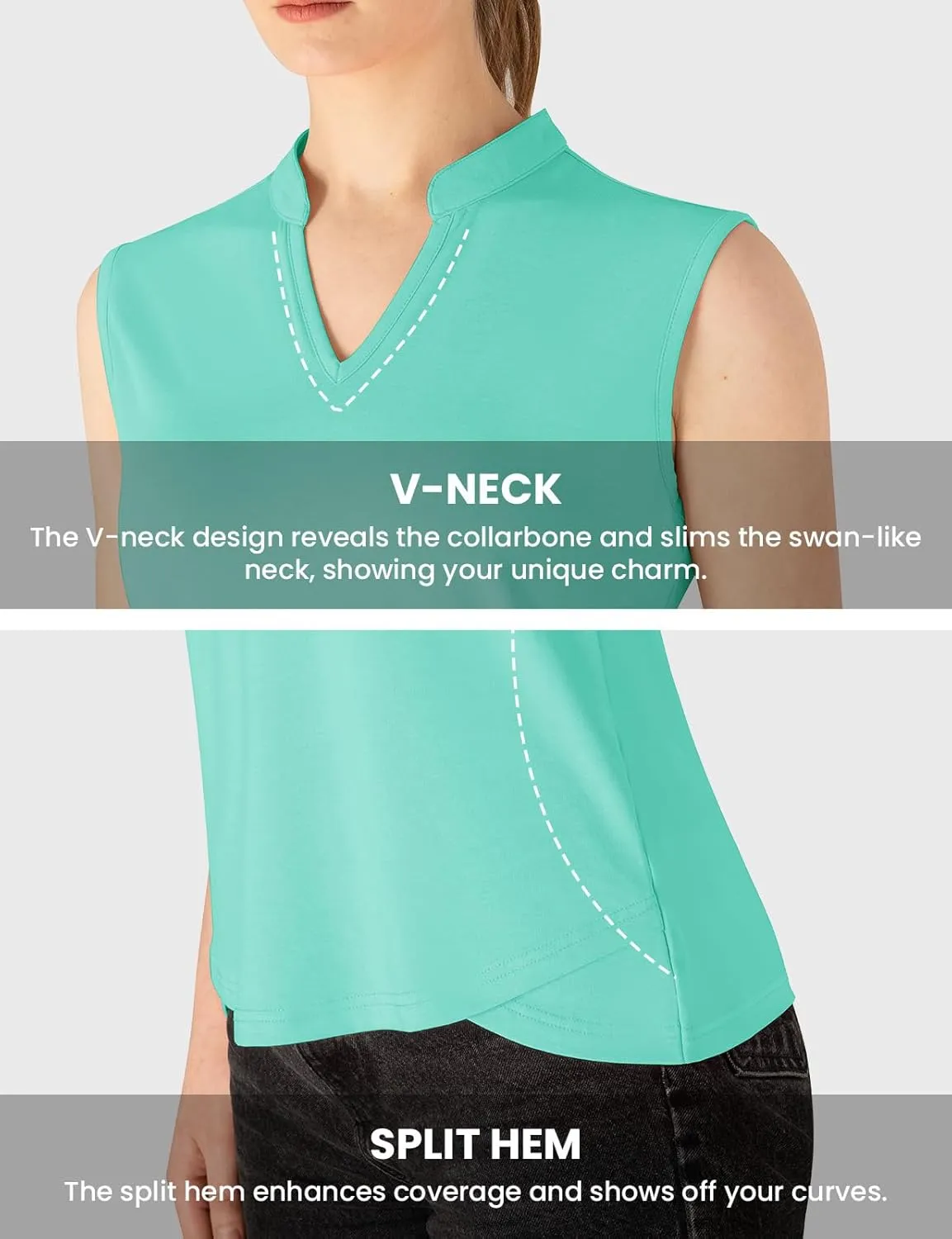 Rdruko Women's Golf Shirts Sleeveless Quick Dry V-Neck Tennis Running Athletic Tennis Polo Shirts