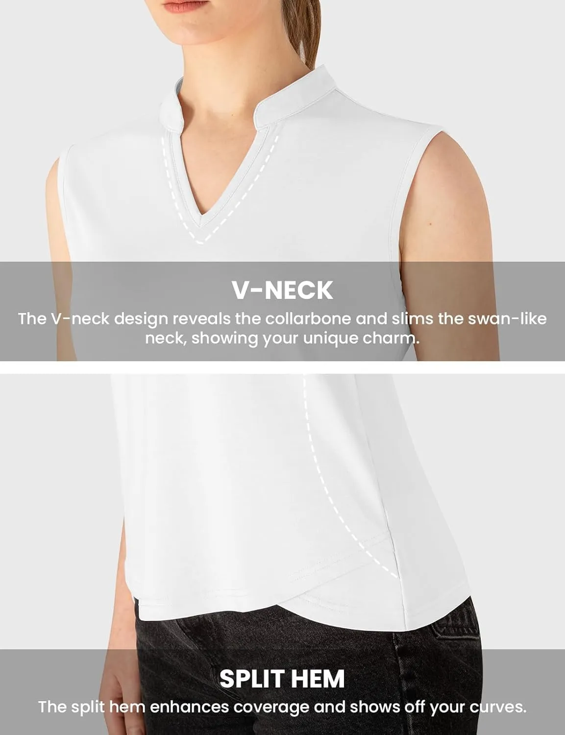 Rdruko Women's Golf Shirts Sleeveless Quick Dry V-Neck Tennis Running Athletic Tennis Polo Shirts