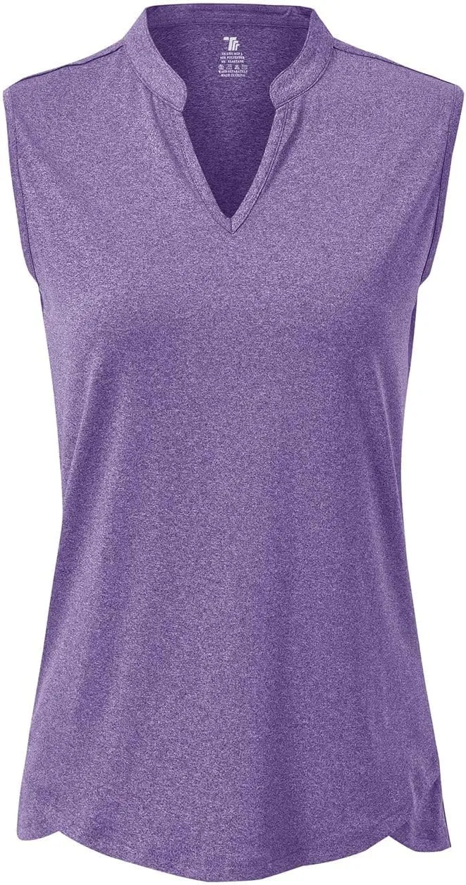 Rdruko Women's Golf Shirts Sleeveless Quick Dry V-Neck Tennis Running Athletic Tennis Polo Shirts