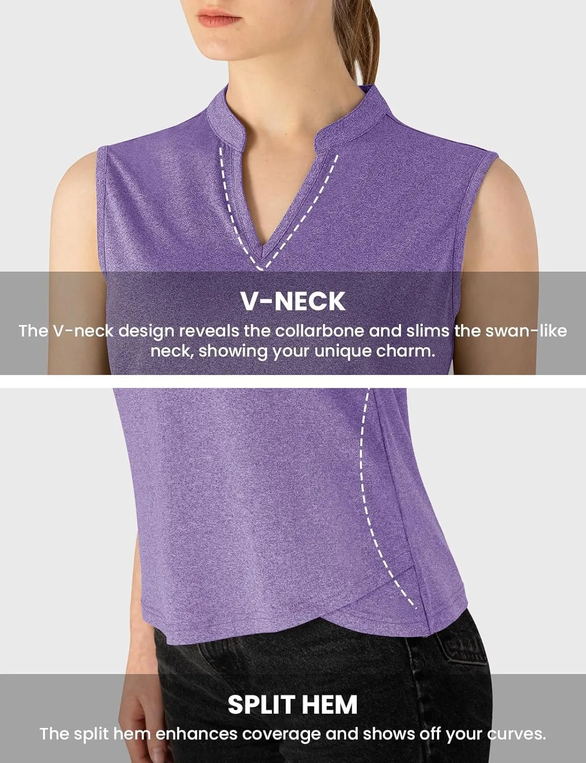 Rdruko Women's Golf Shirts Sleeveless Quick Dry V-Neck Tennis Running Athletic Tennis Polo Shirts