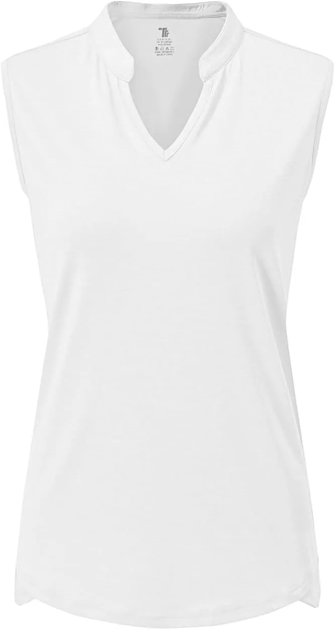 Rdruko Women's Golf Shirts Sleeveless Quick Dry V-Neck Tennis Running Athletic Tennis Polo Shirts