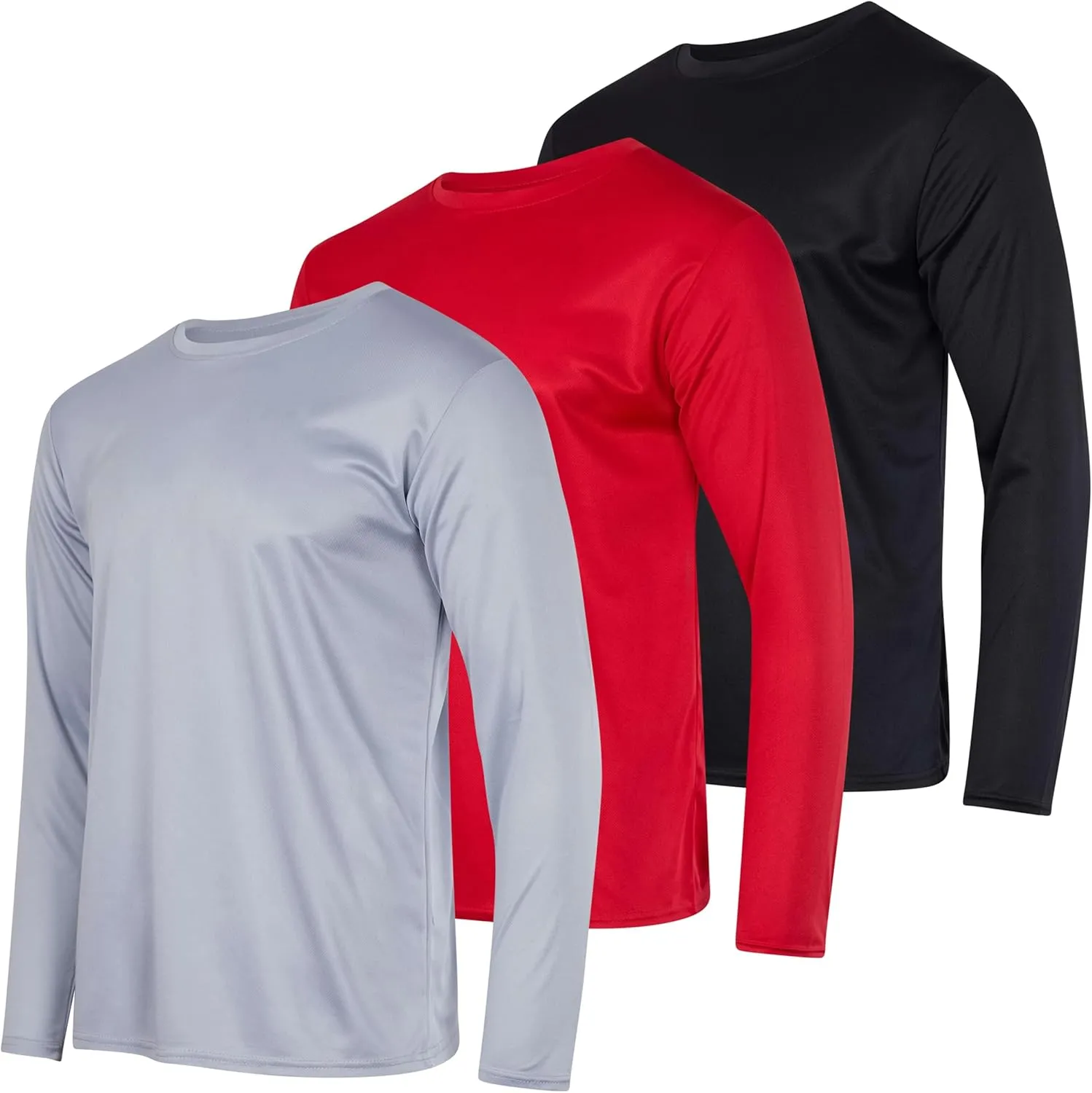 Real Essentials 3 & 5 Pack: Men's Mesh Quick Dry Athletic Long Sleeve T-Shirt UPF SPF UV Sun (Available in Big & Tall)