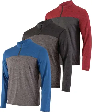 Real Essentials 3 Pack: Men's Dry-Fit Active Quarter Zip Long Sleeve Athletic Performance Pullover (Available in Big & Tall)