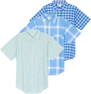 Real Essentials 3 Pack: Men's Regular-Fit Short Sleeve Woven Button Down Shirt with Pocket (Available in Big & Tall)
