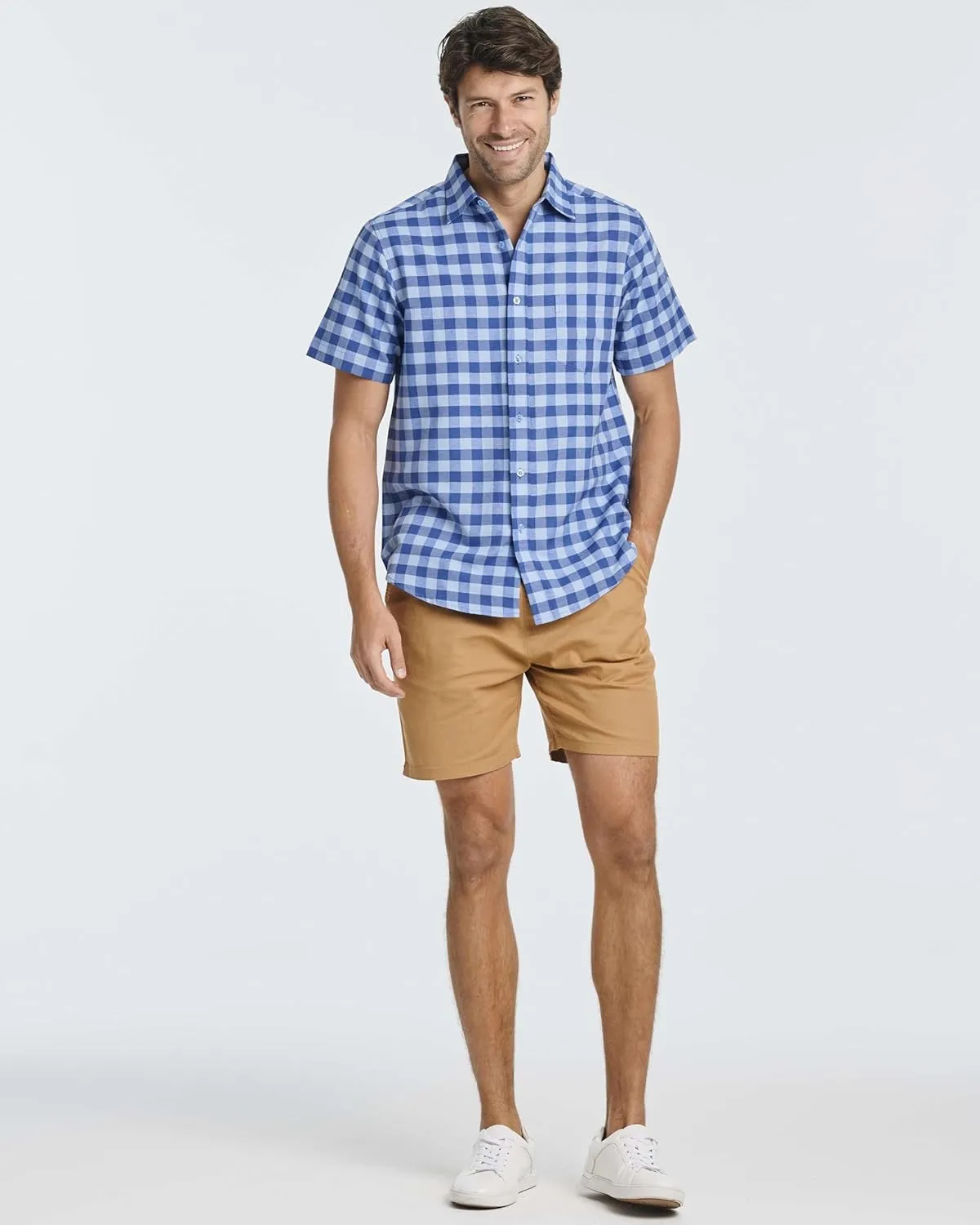 Real Essentials 3 Pack: Men's Regular-Fit Short Sleeve Woven Button Down Shirt with Pocket (Available in Big & Tall)
