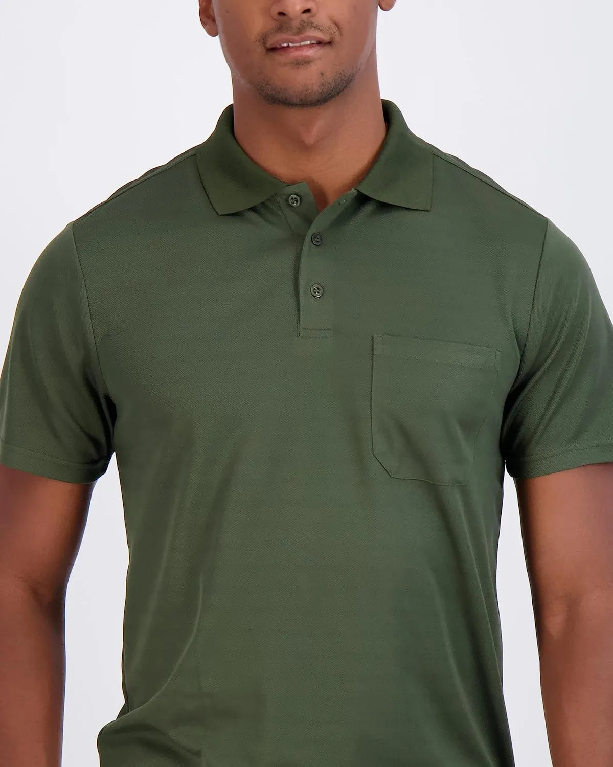 Real Essentials 3 Pack: Mens Short Sleeve Dry-Fit Collared Polo Shirt with Pocket - Active Casual (Available Big & Tall)