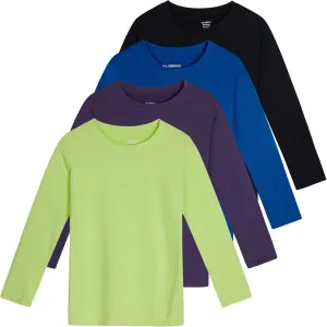 Real Essentials 4 Pack: Girls Dry-Fit Long Sleeve Active Crew Neck T-Shirt - Super Soft Tee