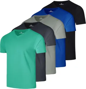 Real Essentials 5 Pack: Men's Mesh Quick Dry Short Sleeve V-Neck T-Shirt - Athletic Performance (Available in Big & Tall)