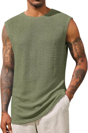Runcati Mens Waffle Tank Tops Sleeveless T-Shirts Athletic Muscle Summer Beach Hippie Shirts