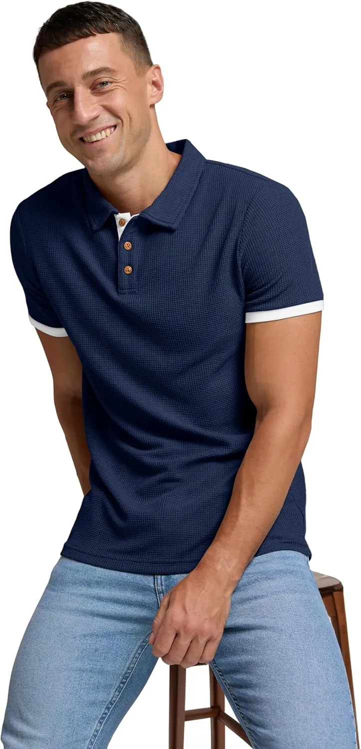 Sailwind Men's Waffle Knit Short Sleeve Casual Polo Shirts