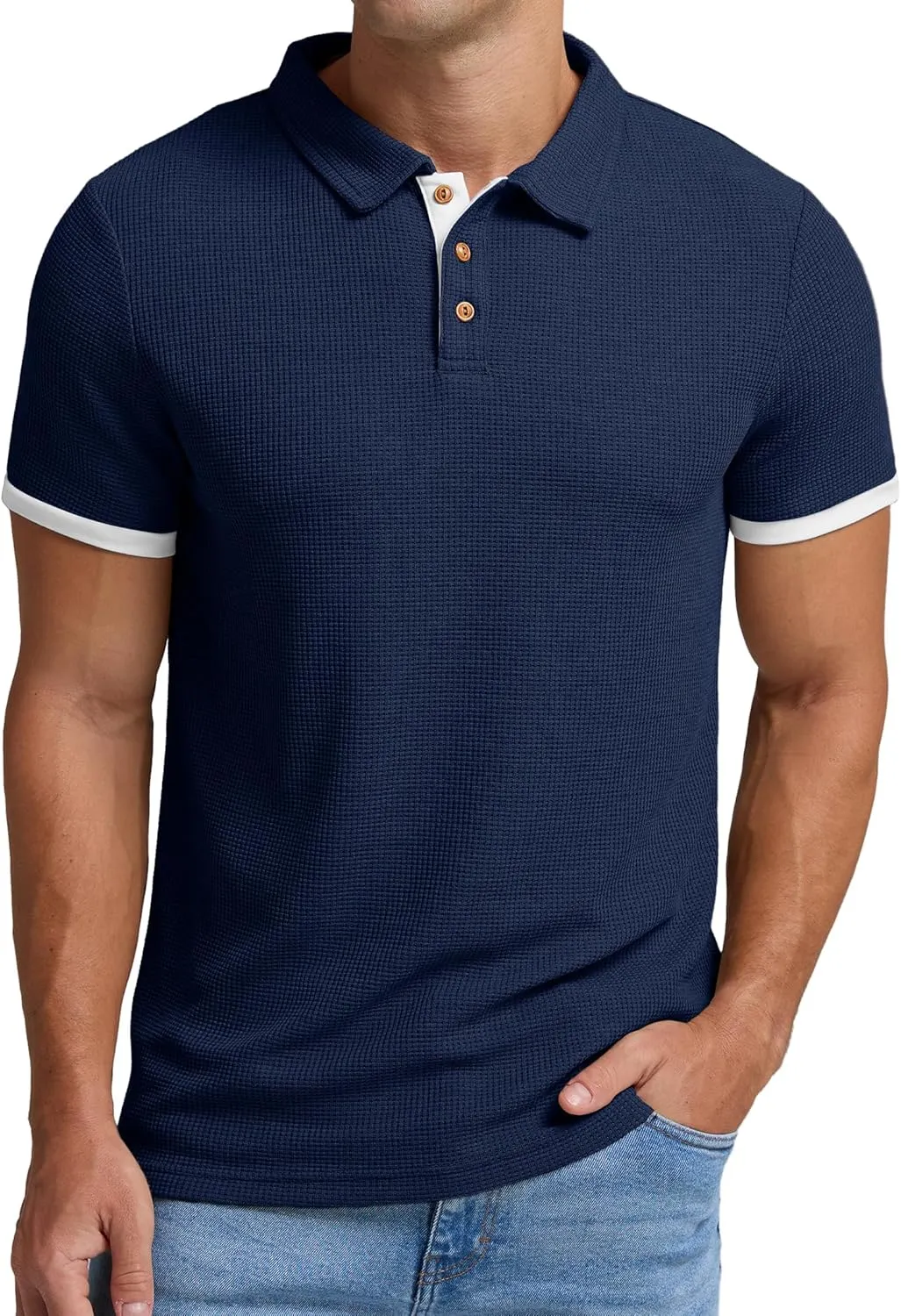 Sailwind Men's Waffle Knit Short Sleeve Casual Polo Shirts