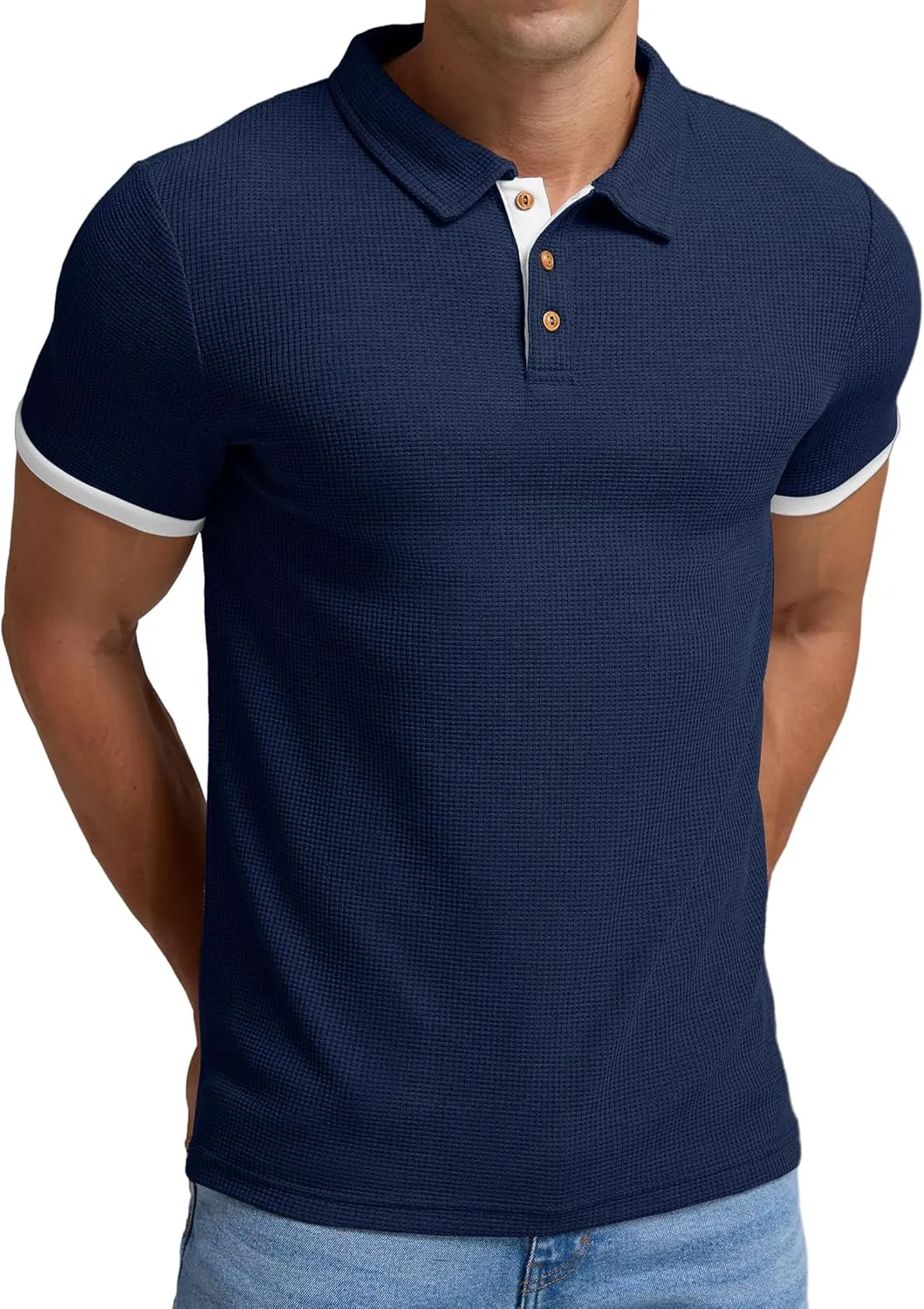 Sailwind Men's Waffle Knit Short Sleeve Casual Polo Shirts