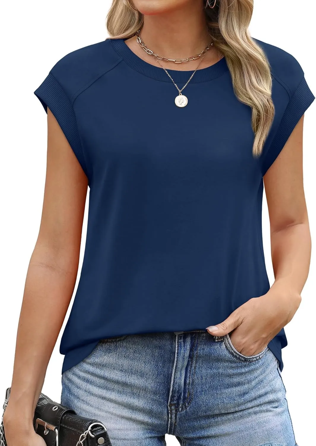 SAMPEEL Womens Tops Summer Dressy Casual Raglan Cap Sleeve T Shirts Basic Tee Shirts Trendy 2025