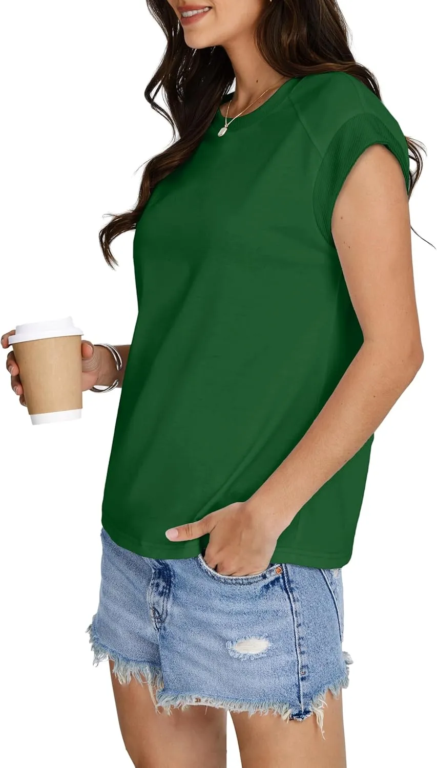 SAMPEEL Womens Tops Summer Dressy Casual Raglan Cap Sleeve T Shirts Basic Tee Shirts Trendy 2025