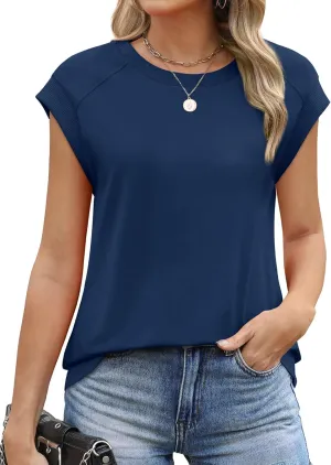 SAMPEEL Womens Tops Summer Dressy Casual Raglan Cap Sleeve T Shirts Basic Tee Shirts Trendy 2025