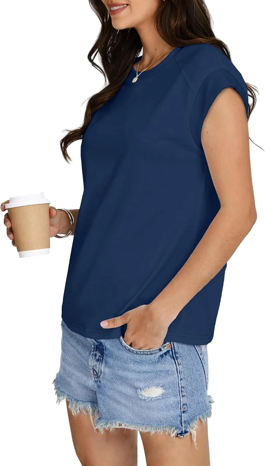 SAMPEEL Womens Tops Summer Dressy Casual Raglan Cap Sleeve T Shirts Basic Tee Shirts Trendy 2025