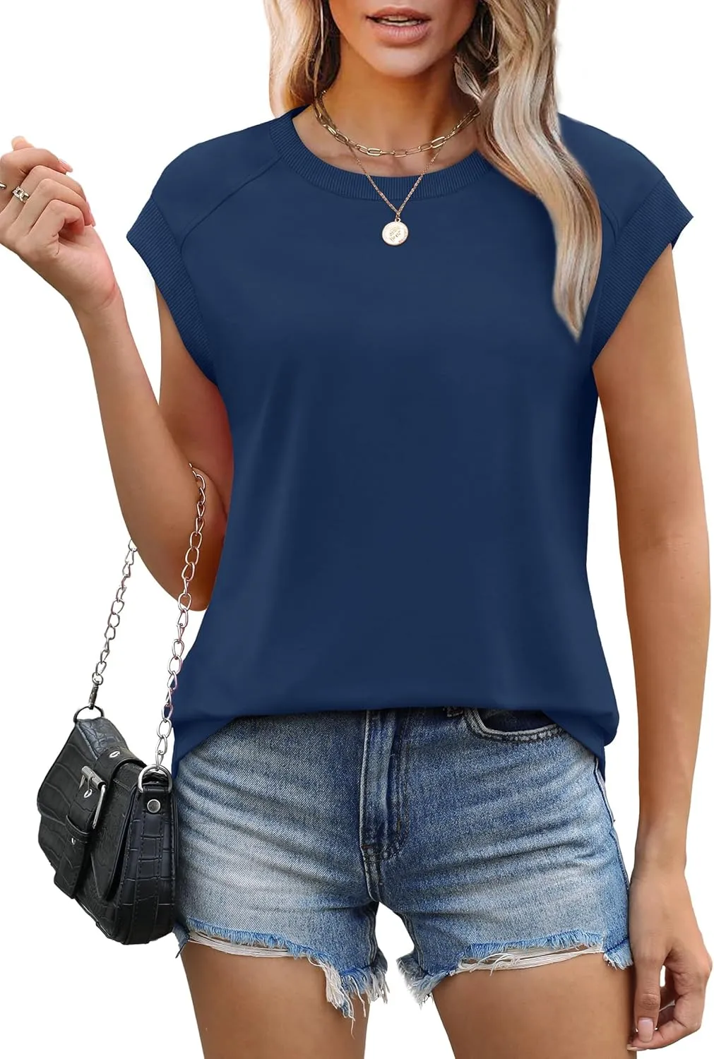 SAMPEEL Womens Tops Summer Dressy Casual Raglan Cap Sleeve T Shirts Basic Tee Shirts Trendy 2025