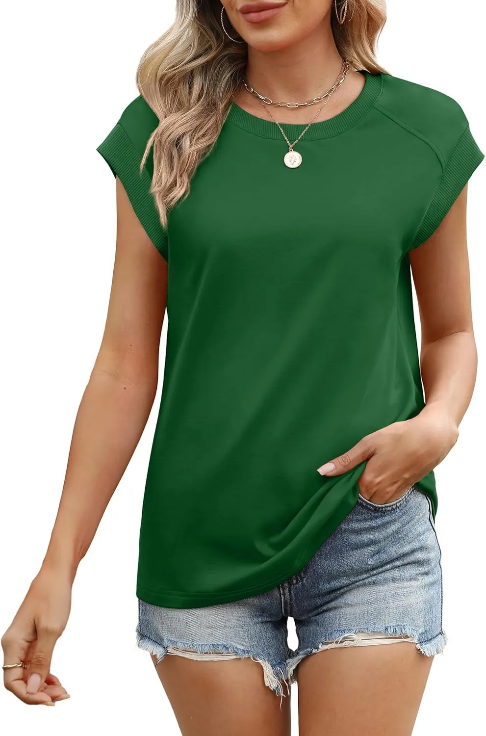 SAMPEEL Womens Tops Summer Dressy Casual Raglan Cap Sleeve T Shirts Basic Tee Shirts Trendy 2025