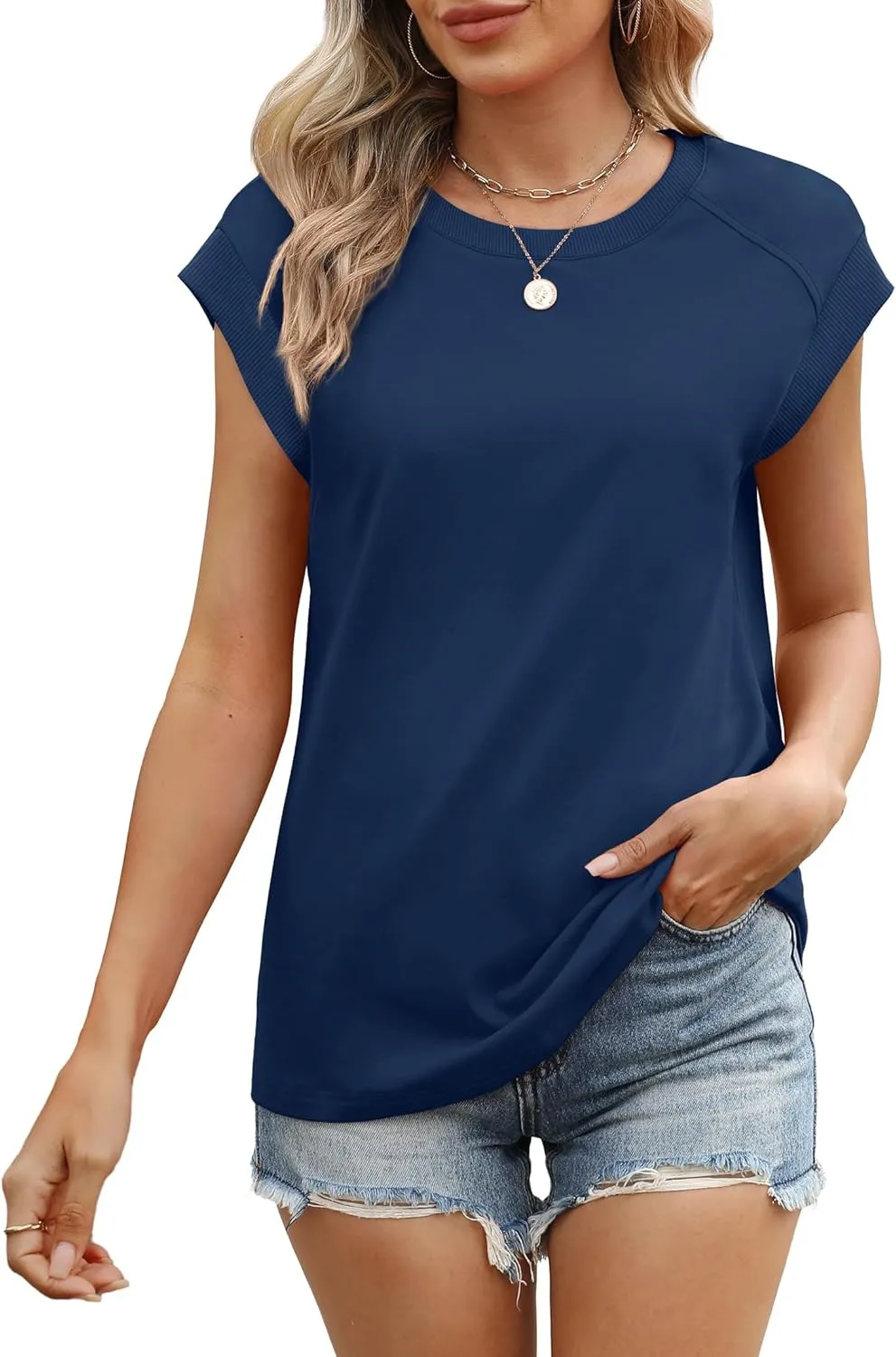 SAMPEEL Womens Tops Summer Dressy Casual Raglan Cap Sleeve T Shirts Basic Tee Shirts Trendy 2025