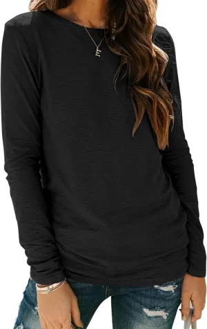 Sherosa Womens T Shirts Long Sleeve Crew Neck Shirts Basic Tee Tops Blouse