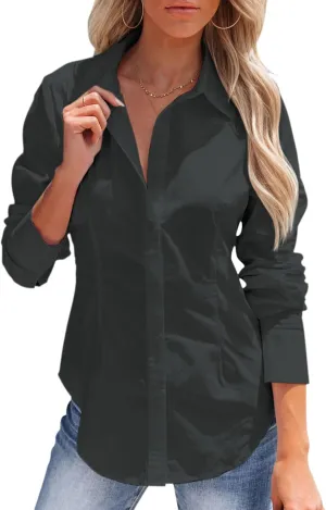 siliteelon Women's Button Down Shirts Long Sleeve Dress Shirts Wrinkle Free Collared Work Office Solid Blouses Corset Tops