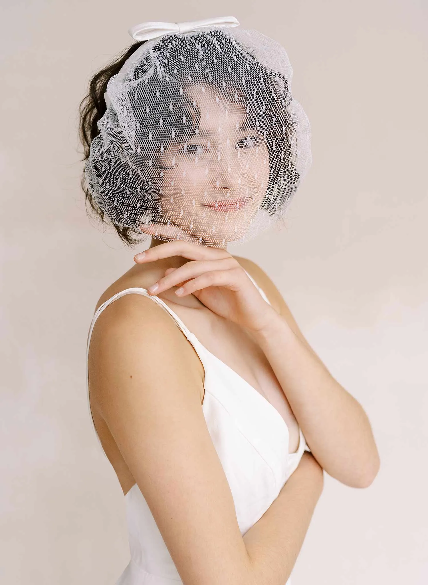 Silk bow and point d'esprit headband veil - Style #2351