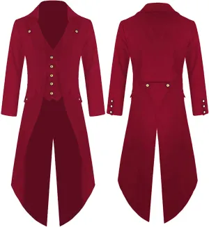 Sinzelimin Men's Tunic Tops Fashion Retro Halloween Gothic Style Tailcoat Coat Long Sleeve Lapel Windbreaker Trench Jacket
